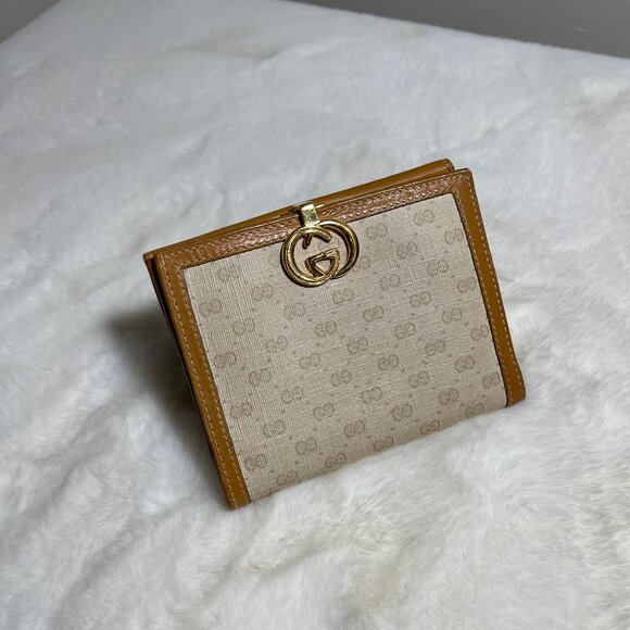 Gucci GG Vintage Monogram Guccissima Leather Compact Wallet Kisslock Clasp